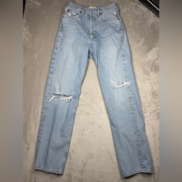 Agolde 90s High Rise Loose Fit 100% Organic Cotton Distressed Blue Jeans Size 23 - Picture 3 of 16